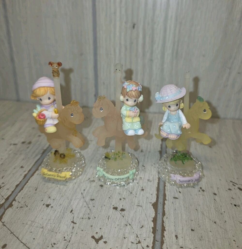 Vintage 3 Precious Moments Carousel Horse Figurine Enesco Spring Summer Autumn